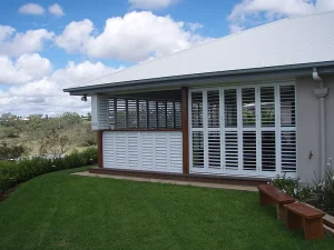 External aluminium shutters opened