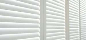 Close up of white plantation shutters