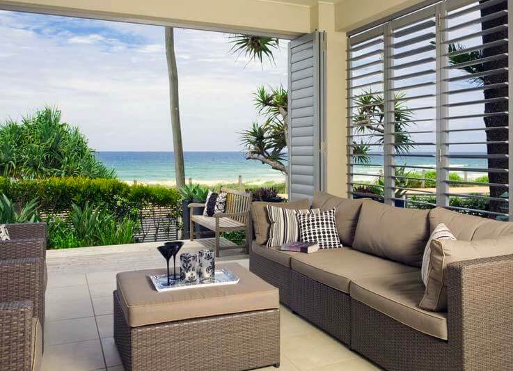 Outside view of external plantation shutters